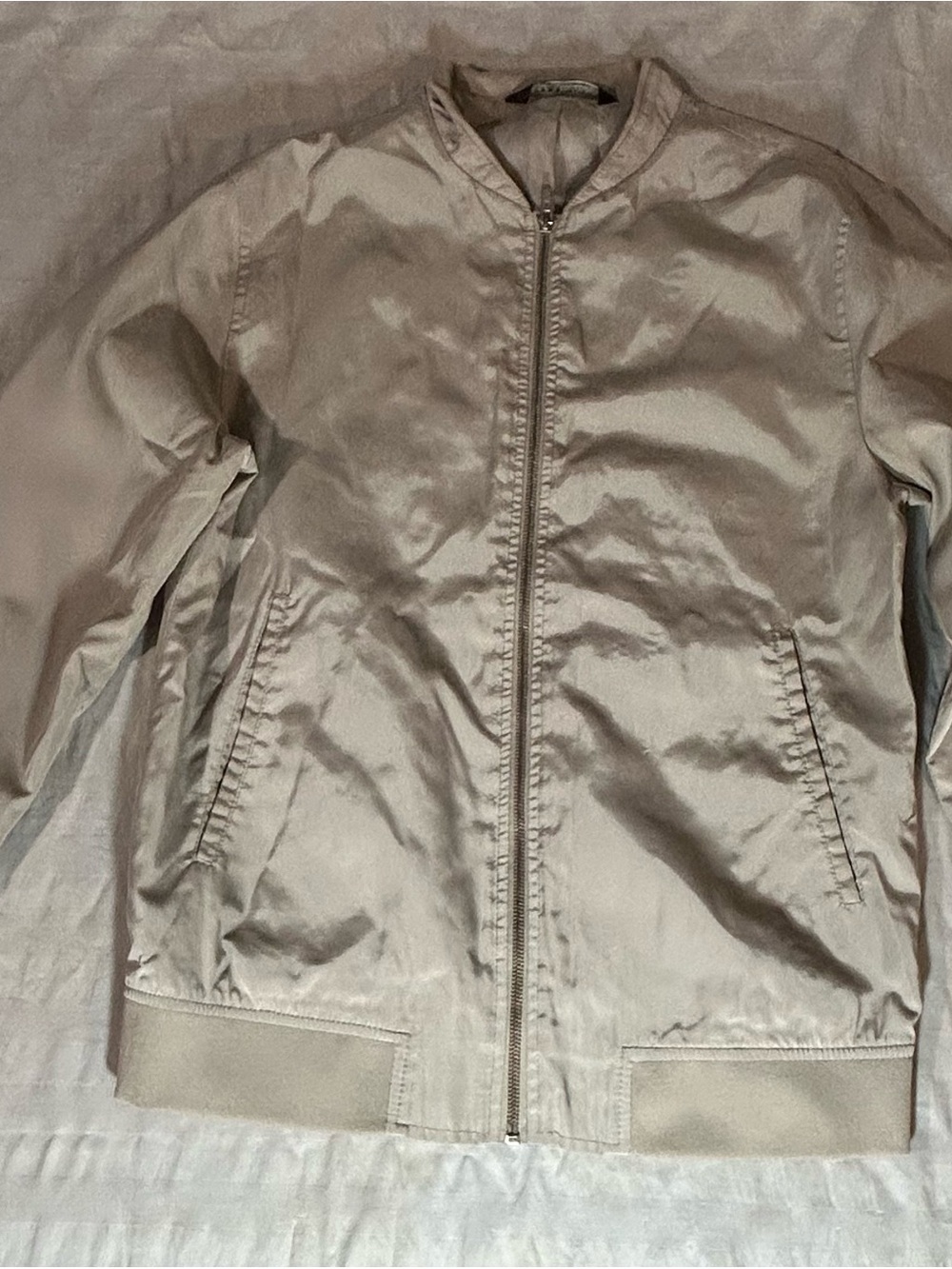 Zara Satin Bomber Jacket in Light Beige